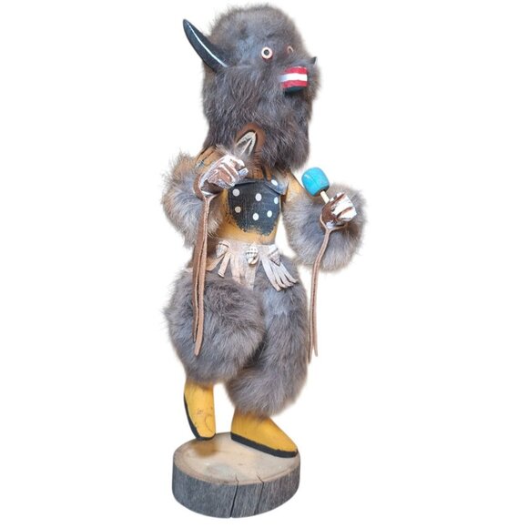 Kachina Doll‎ Buffalo Mask RB Vintage Native Folk Art Indian Fur Wood 12 Inch - Picture 3 of 13
